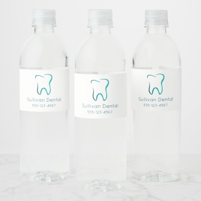 Dental Tooth Image Dentistry Clinic Business Water Bottle Label (Bottles)