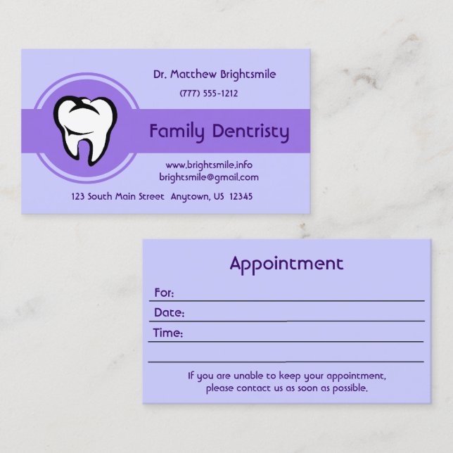 Dental White Tooth Bold Centre Stripe Appointment Card (Front/Back)
