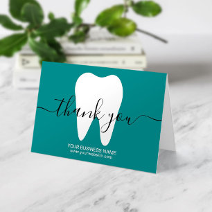 Dental White Tooth Plain Teal Dentist Thank You Card