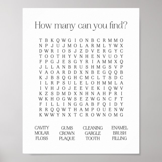 Dental Word Search Poster (Front)