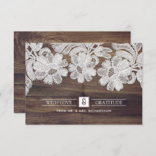 Dentelle blanche   Barn Wood Mariage Merci Cartes