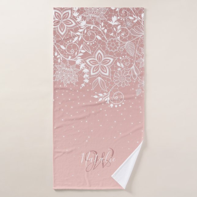 Dentelle blanche élégante florale et conception de (Serviette de bain)