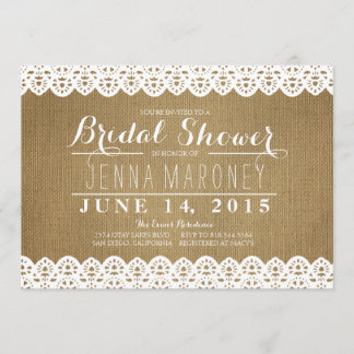 Dentelle blanche et burlap Invitation de la douche