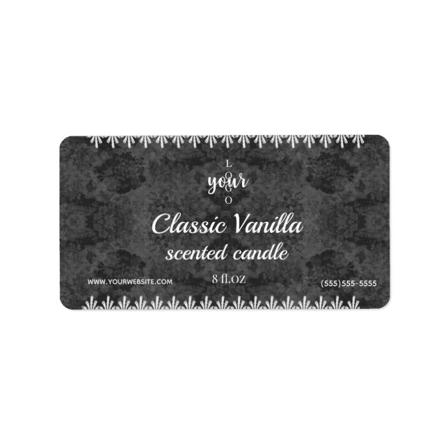 Dentelle blanche et Damas noir étiquette parfumé b (Devant)