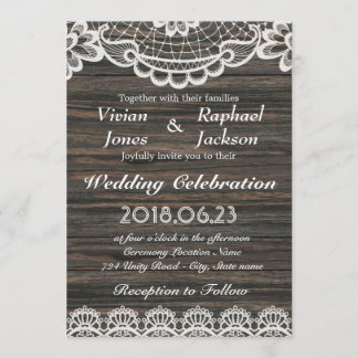 Dentelle blanche et Faire-part de mariage en bois 