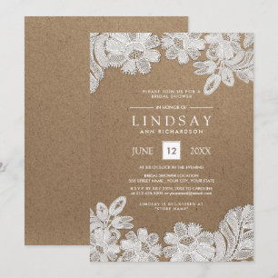 Dentelle blanche   Invitations de douches nuptiale