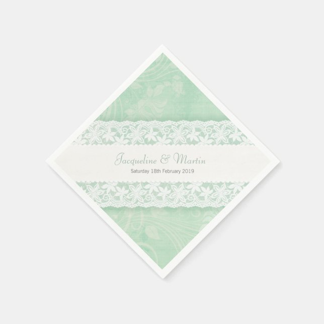 Dentelle blanche mariage sur serviettes en papier  (Coin)