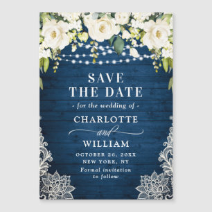 Dentelle blanche Roses Enregistrer la date Carte m