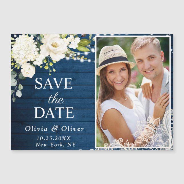 Dentelle blanche Roses Enregistrer la date Carte m (Devant)