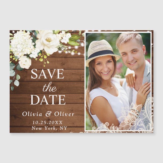 Dentelle blanche Roses Enregistrer la date Carte m (Devant)
