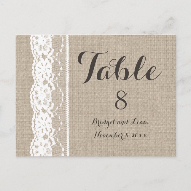 Dentelle blanche sur Burlap Numéro de table (Devant)