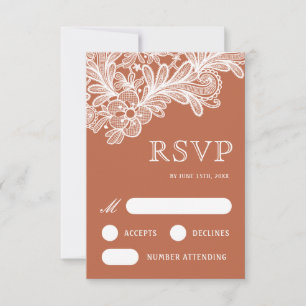Dentelle blanche sur la carte RSVP de mariage en t