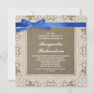 dentelle burlap et ruban bleu invitations de douch