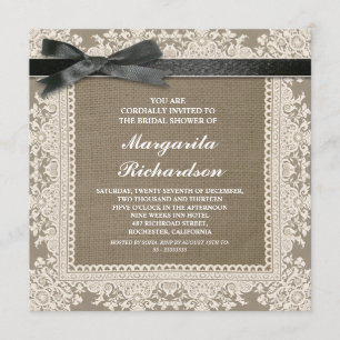 dentelle burlap et ruban noir invitations de douch
