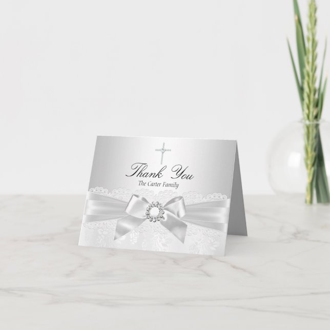 Dentelle d'argent et Carte de remerciements de bap (Devant)