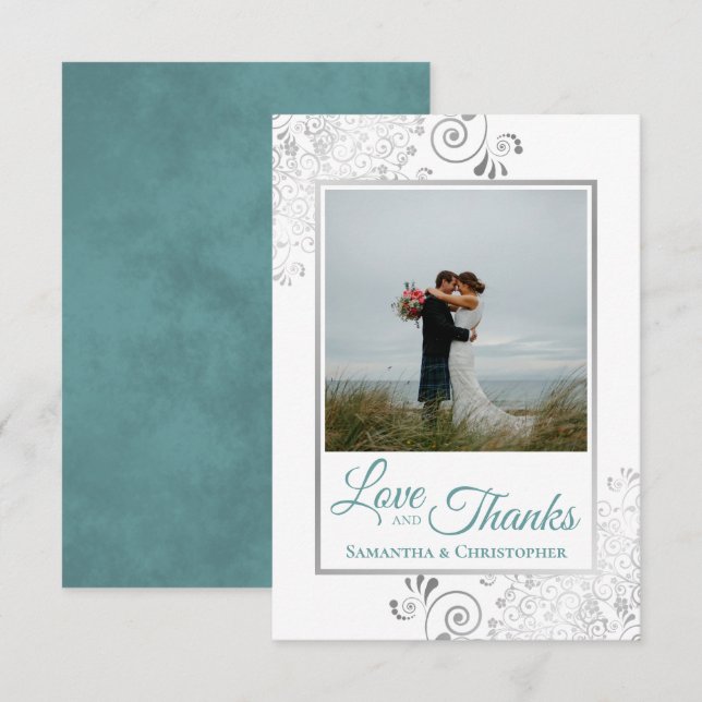 Dentelle d'argent Turquoise & blanc Amour & Merci  (Devant / Derrière)