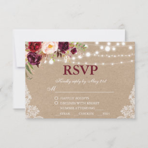 Dentelle de Mariage rustique Kraft RSVP Floral ave