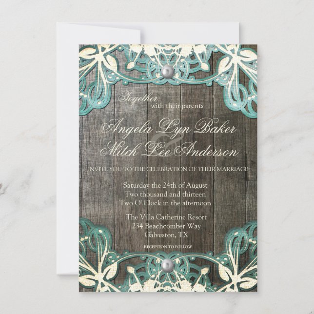 Dentelle de pays et faire-part de mariage rustique (Devant)