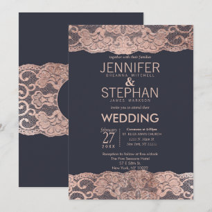 Dentelle d'or et invitations roses de mariage de
