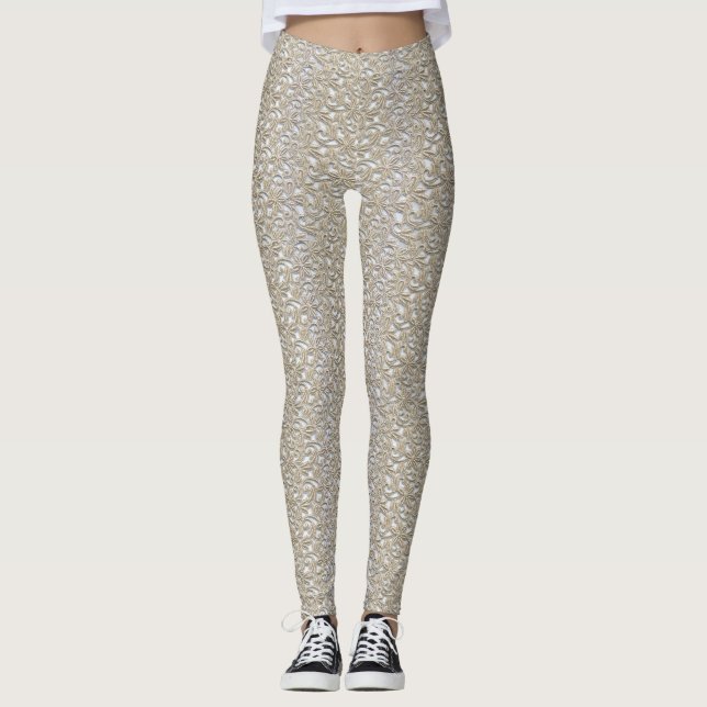 Dentelle d'or Motif Yoga Gym Exercice Leggings Pan (Devant)