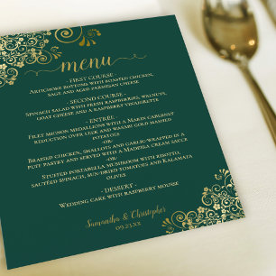 Dentelle d'or sur Emerald Green Budget Menu Mariag