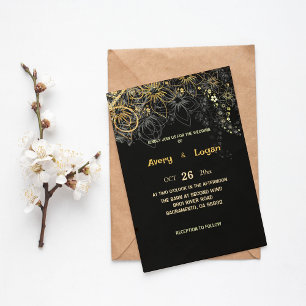 Dentelle d'or sur Faire-part de mariage Black Chic