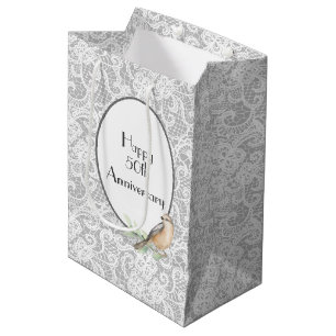 Dentelle du 50e anniversaire sur sac cadeau moyen 