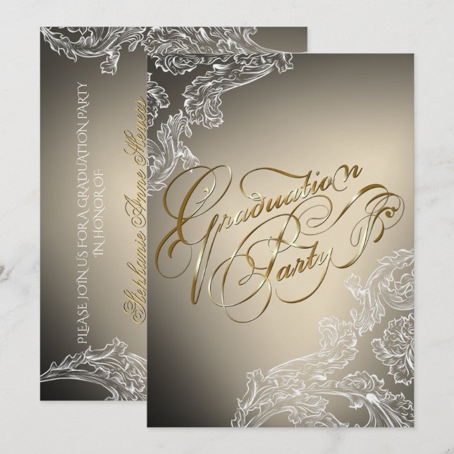 Dentelle et calligraphie modernes Invitation de gr (Devant / Derrière)