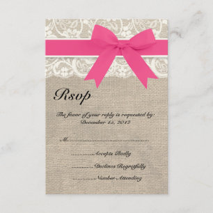 Dentelle et ruban rose et carte RSVP de mariage Bu