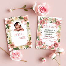 Dentelle fleurie rose vif invitation au baby showe