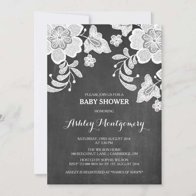 Dentelle florale | Invitation Baby shower de table (Devant)