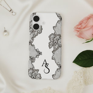 Dentelle florale noire monogrammée