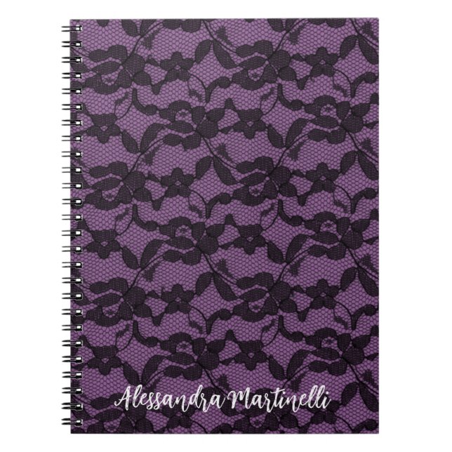 Dentelle florale noire sur cahier violet (Devant)