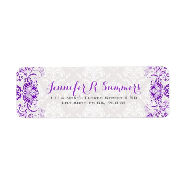 Dentelle florale violet Damas blancs (Devant)