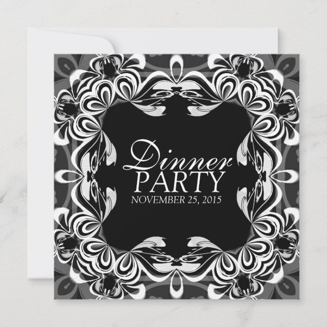 Dentelle Noir Blanc Décor Élégant Dîner Invitation (Devant)