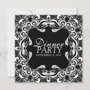 Dentelle Noir Blanc Décor Élégant Dîner Invitation
