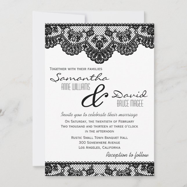 Dentelle noire et faire-part de mariage blanc (Devant)