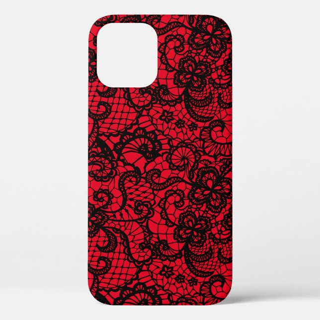 Dentelle Noire Sur coque iphone Coque Rouge (Verso)