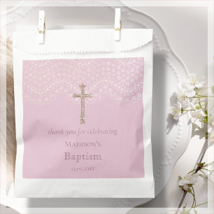 Dentelle rose Baptême Merci Favoriser les sacs