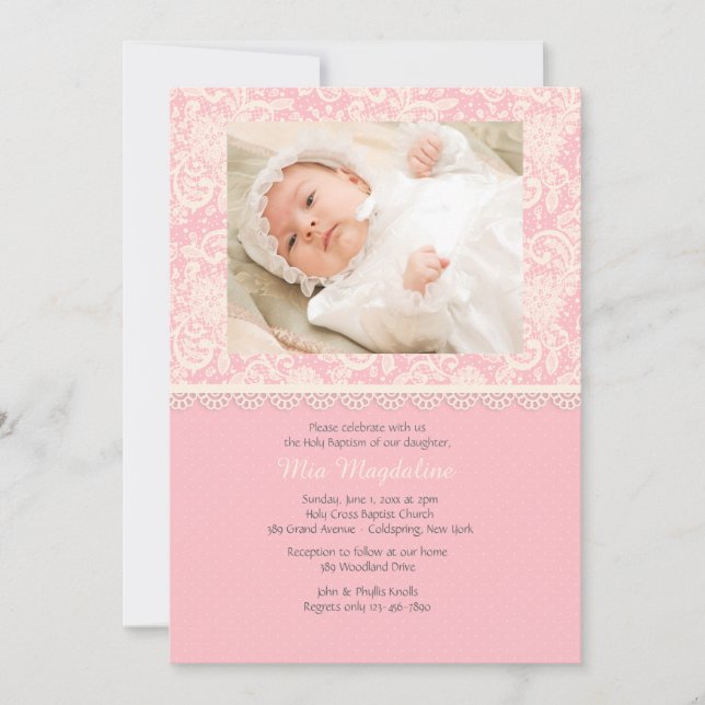 Dentelle rose et invitation photo Pois (Devant)