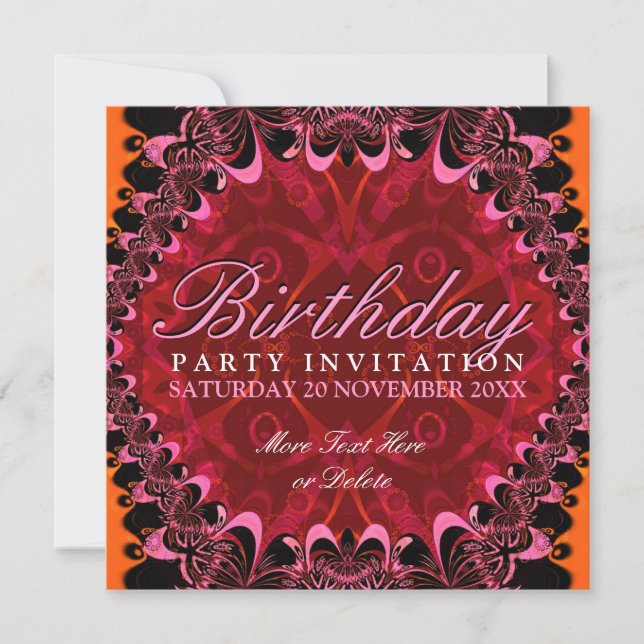 Dentelle rose noire Exotic Anniversaire Invitation (Devant)