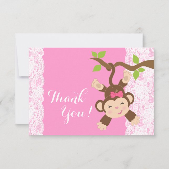 Dentelle rose singe bébé fille Merci (Devant)