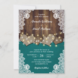 Dentelle Rustique Burlap Bois Invitations de maria