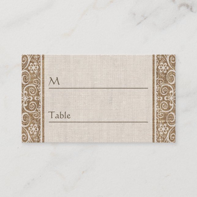 Dentelle Rustique Burlap - Carte Mariage Table Pla (Devant)