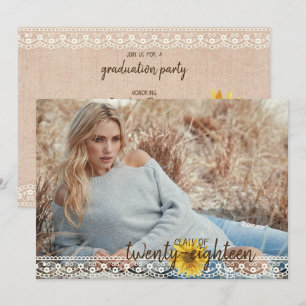 Dentelle rustique & Burlap Sunflower Carte de grad