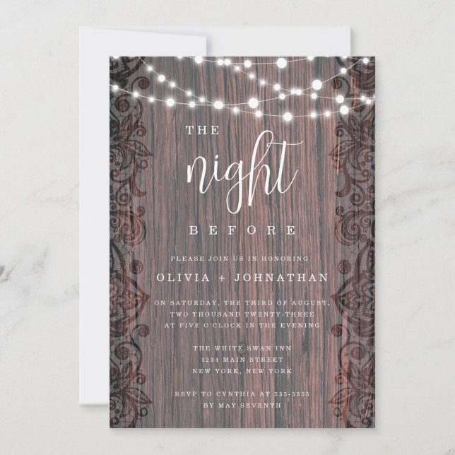 Dentelle Rustique Lights Dîner Invitation (Devant)