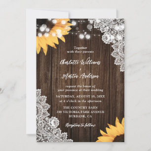 Dentelle rustique Tournesol Invitations de mariage