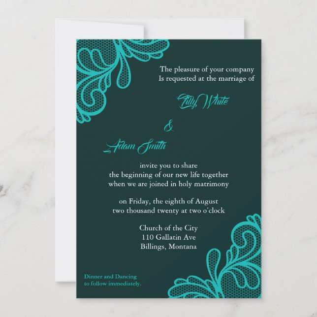 Dentelle Vintage turquoise - Invitation (Devant)