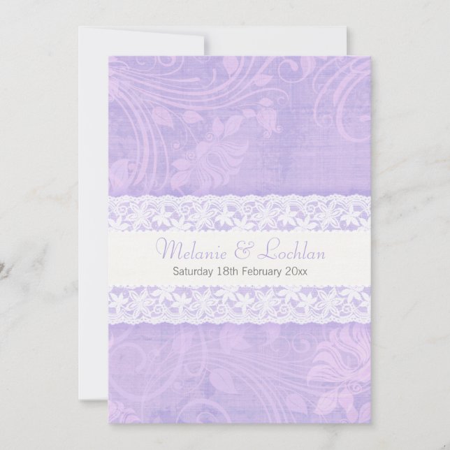 Dentelle violette et blanche faire-part de mariage (Devant)