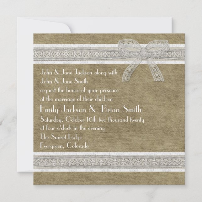 Dentelles rustiques et burlap invitations de maria (Devant)